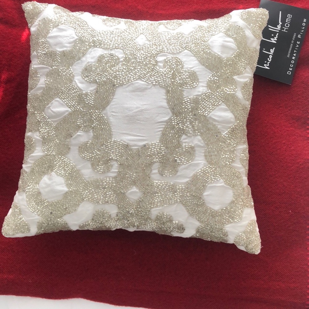 Nicole Miller White decorative pillow with beading